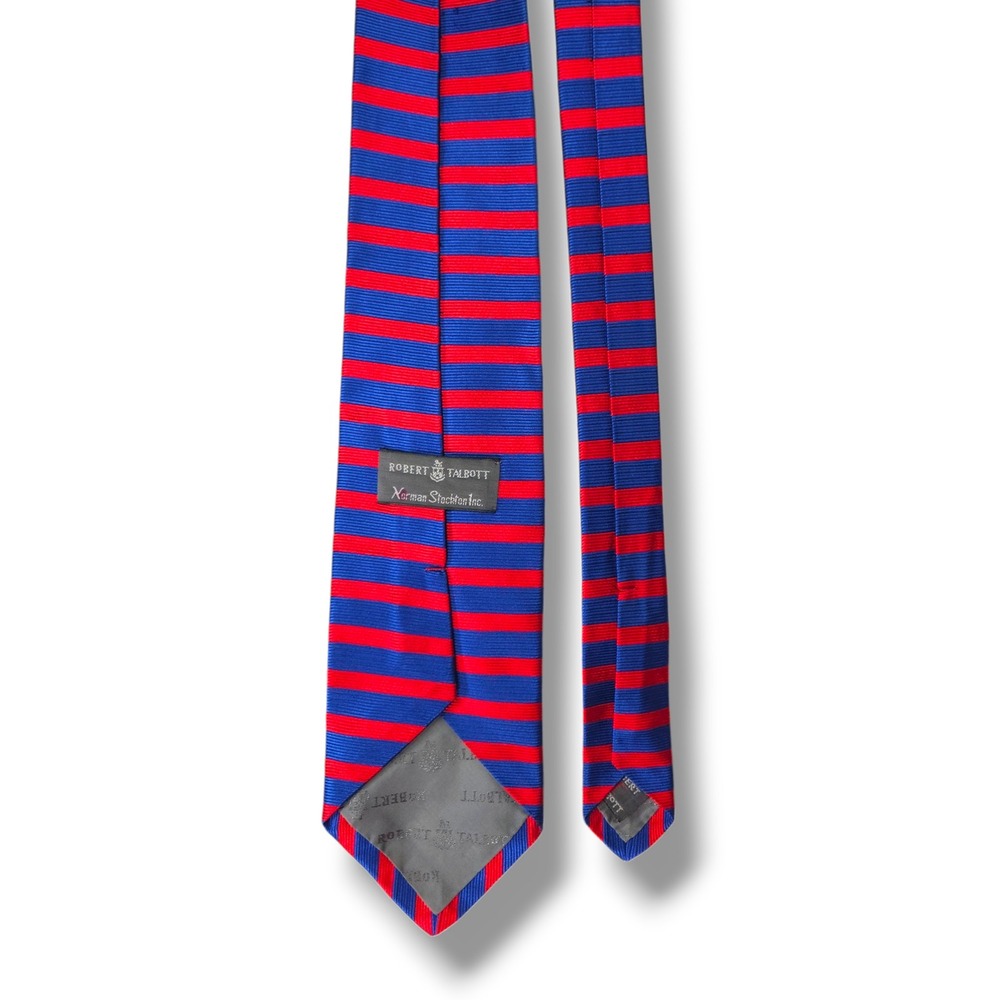 Robert Talbott Norman Stockton Silk Necktie Bold Stripe Red Blue Made In USA - Picture 3 of 7